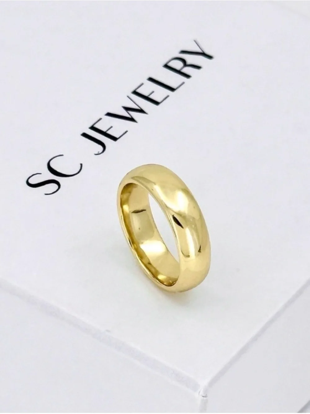 14K Gold Plated Band Ring 6 mm | Simple Dome Wedding Ring | Minimal Jewelry